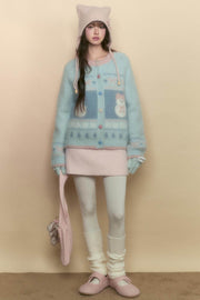 Blue Fair Isle Plush Sweater Jacket - My Store