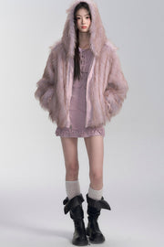 Hooded Plush Reversible Coat