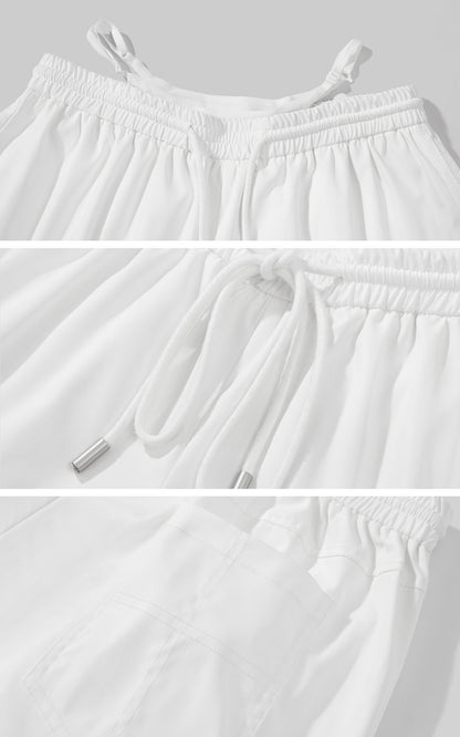 Deconstructed Double-Waistband White Cargo Trousers