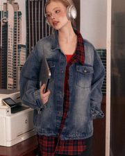 Denim Jacket Layered Check Shirt