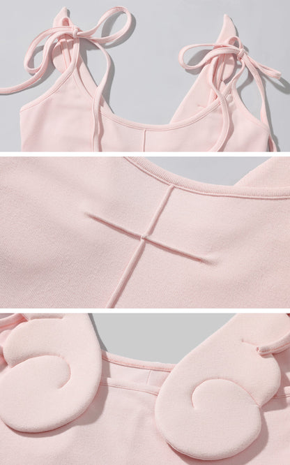Cross-Stitched Winged Strap Bow Tank Top
