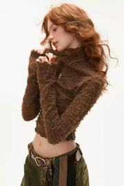 Brown High Neck Temperement Top - My Store