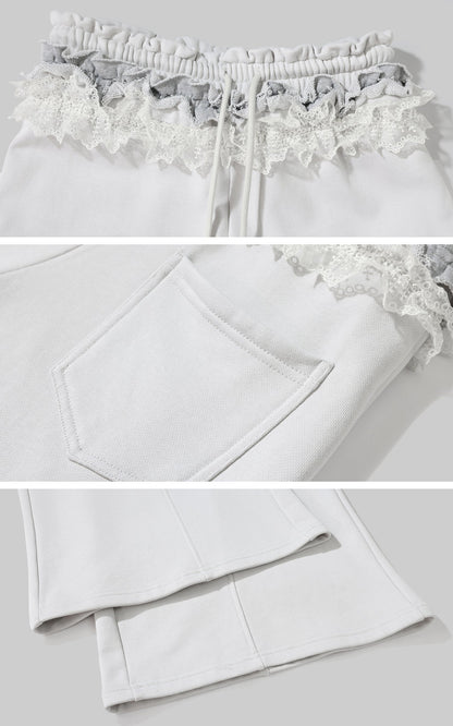 Double Waistband Lace-Trimmed Wide-Leg Pants
