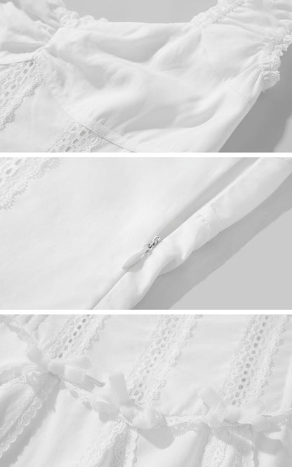 Ruffle-Edge Bow Lace Mini Dress