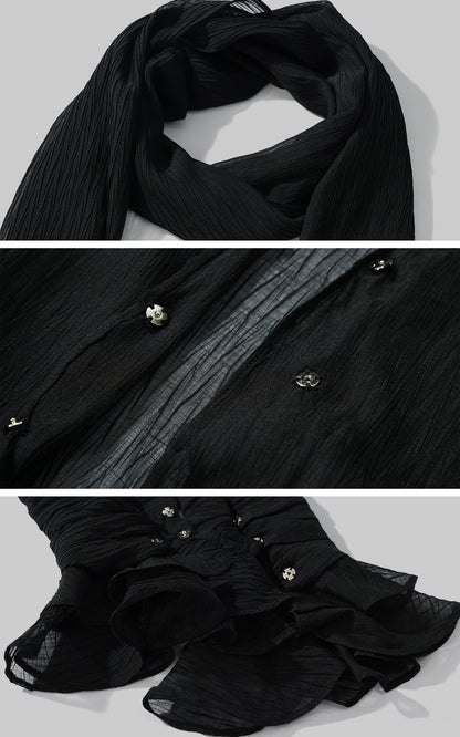 Sheer Pleated Ruffle Blouse