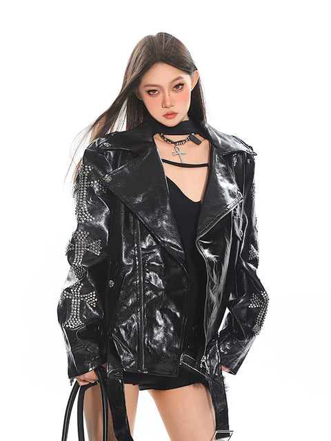 Studded Faux Leather Biker Jacket