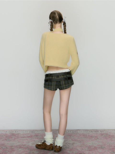 Plaid Double Belt Low Rise Shorts