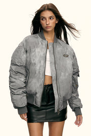 Oversized Faded Bomber Jacket