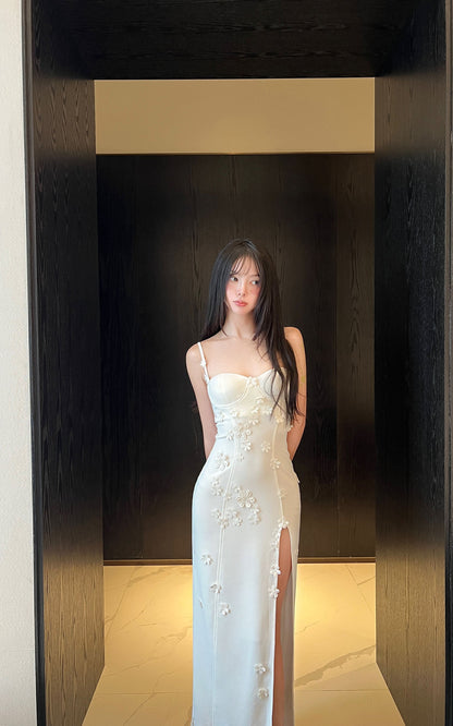 Floral Appliqué Split Maxi Dress
