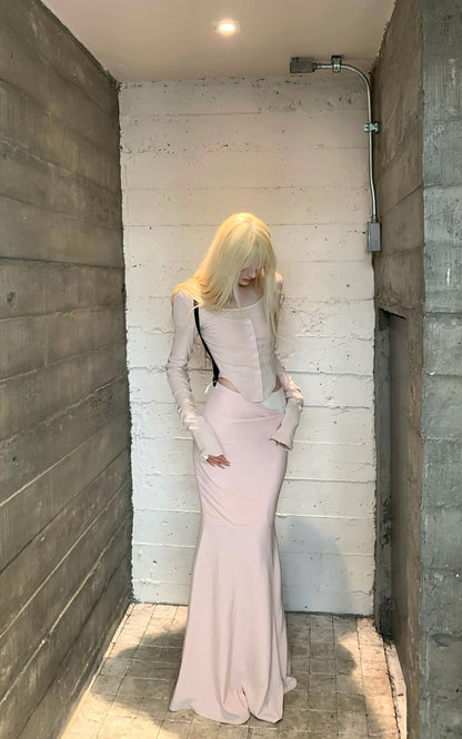 Pink Long-Sleeve Top & Mermaid Skirt Set