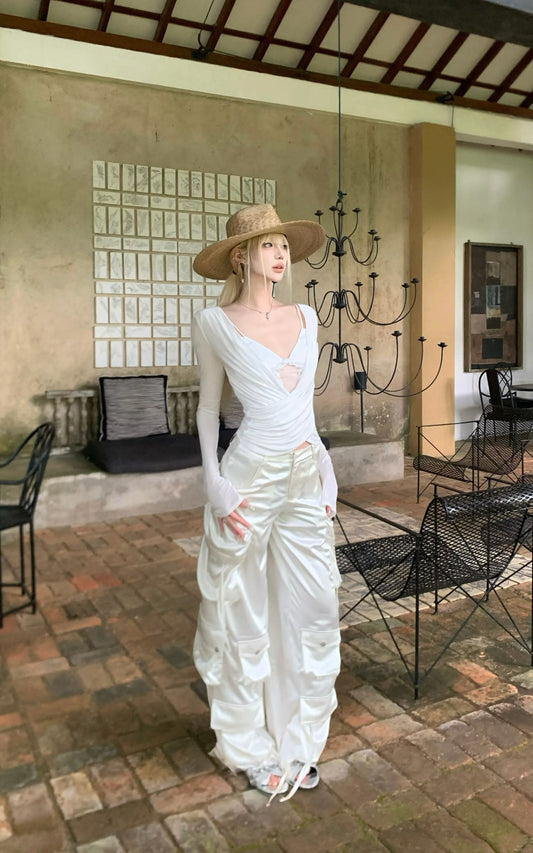 Draped Top with Lace Camisole Set