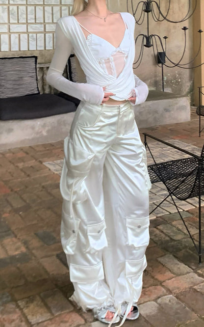 Draped Top with Lace Camisole Set