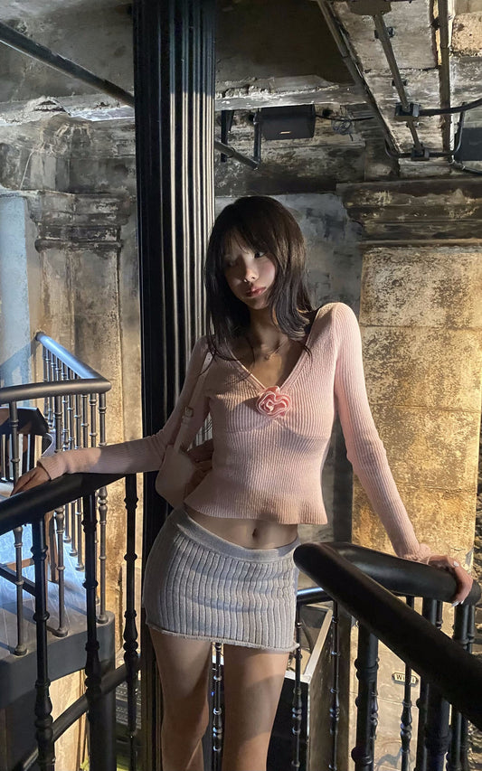 Rosebud Knit Ribbed Top