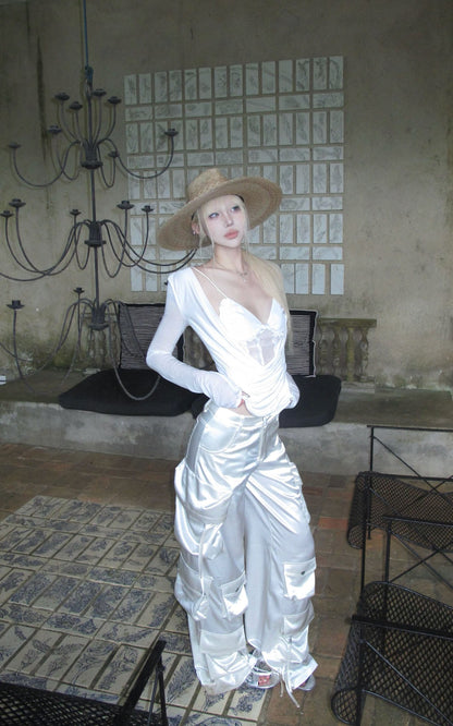 Draped Top with Lace Camisole Set
