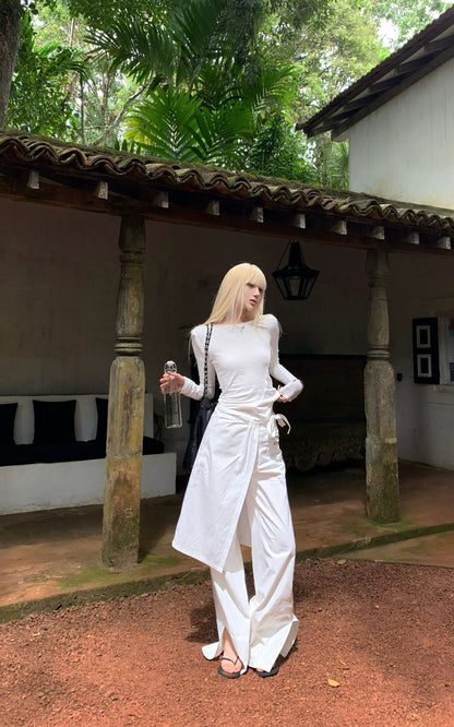 White Split Hem Utility Pants