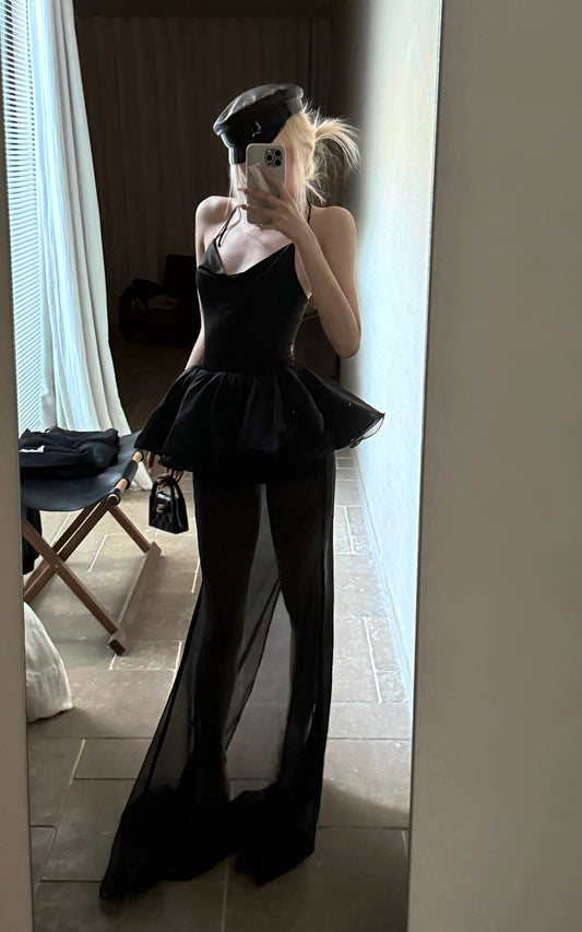 Sheer Layered Tulle Halter Dress
