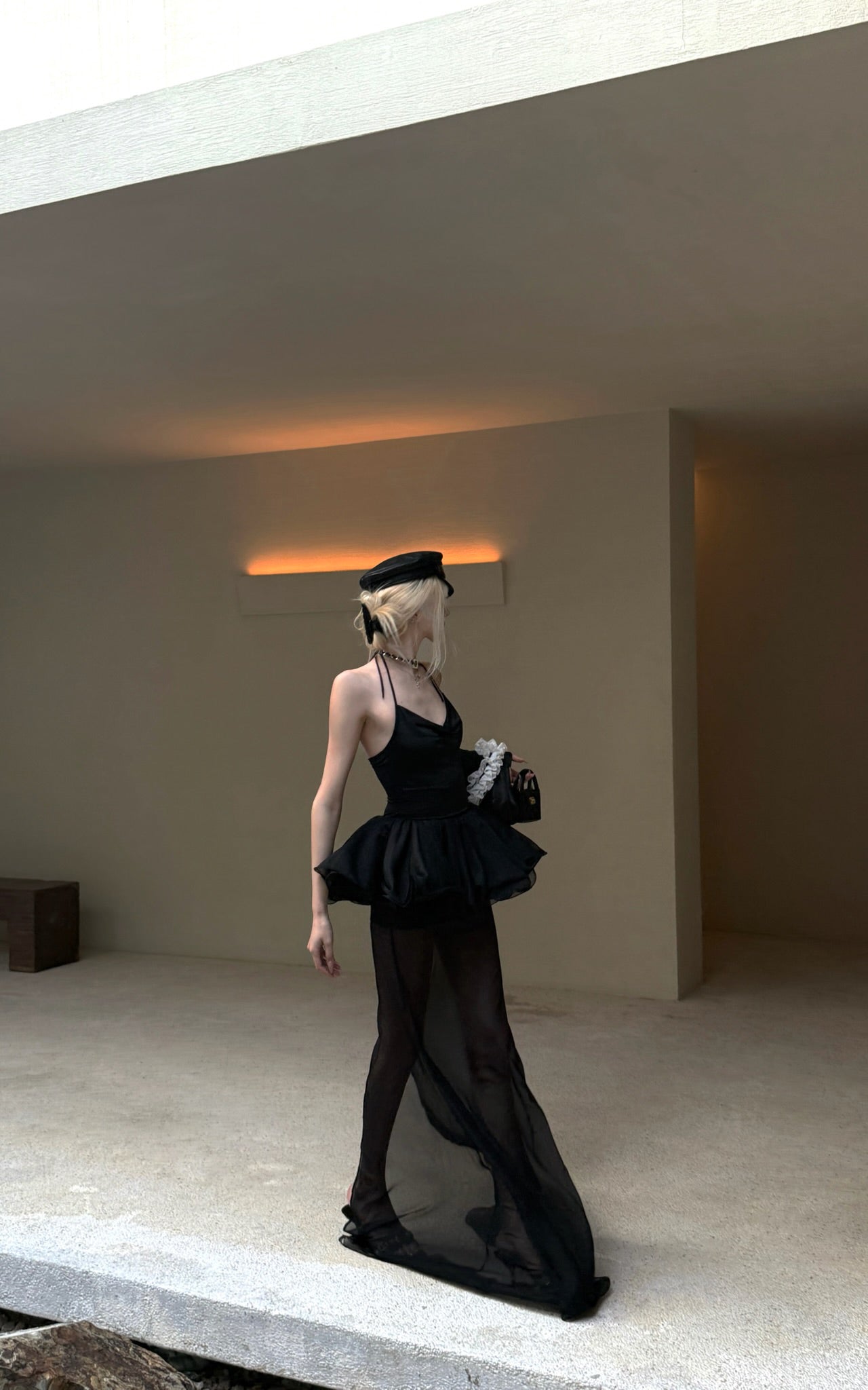 Sheer Layered Tulle Halter Dress