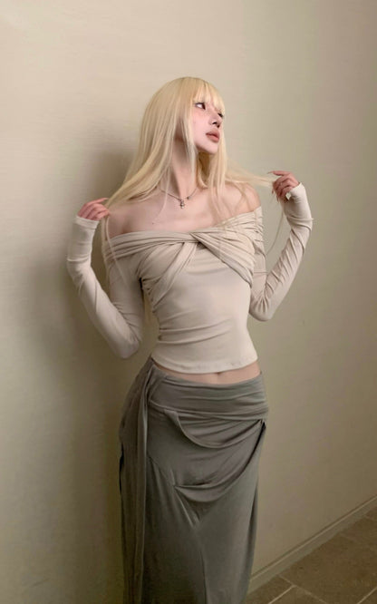 Twisted Off-Shoulder Ribbed Top