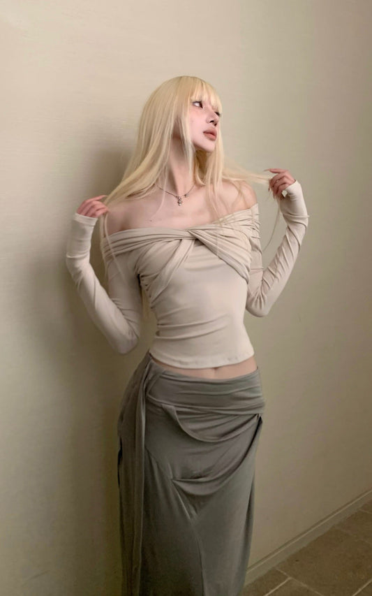 Twisted Off-Shoulder Ribbed Top