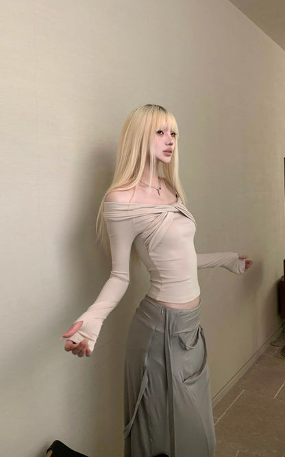 Twisted Off-Shoulder Ribbed Top