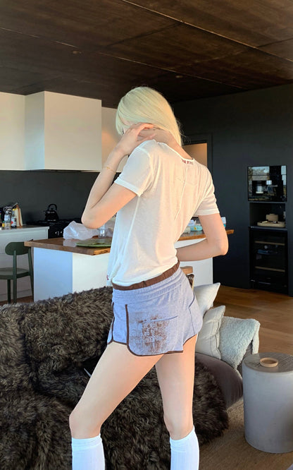 Distressed Ribbed Cotton Shorts