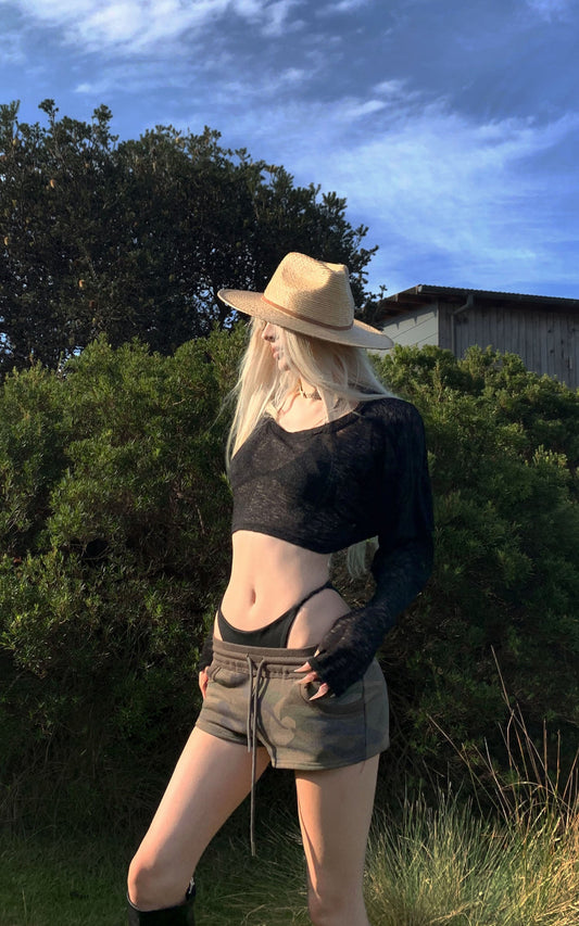 Sheer Knit Long-Sleeve Top