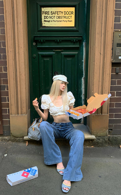 Deconstructed Paneled Straight-Leg Jeans