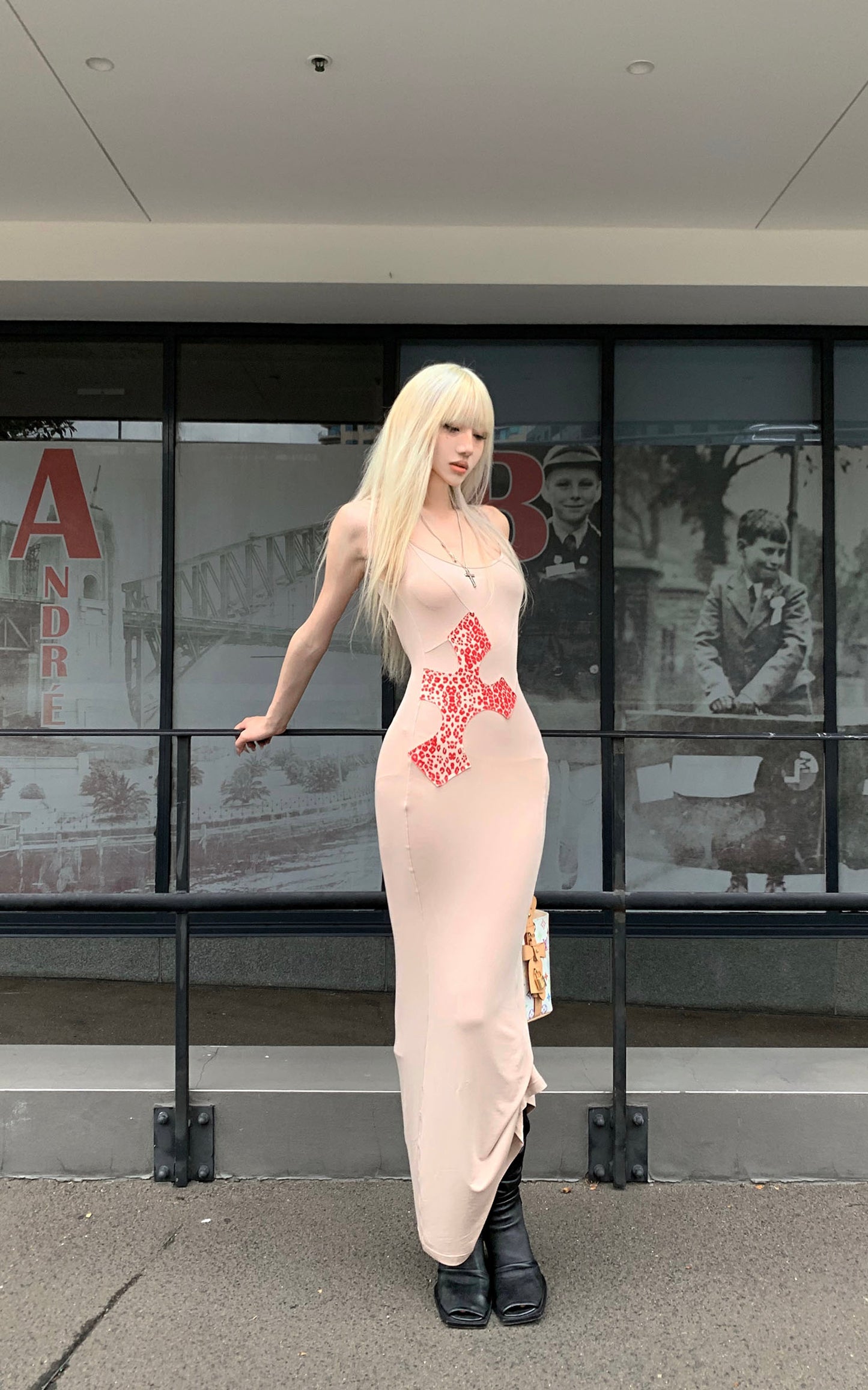 Leopard Appliqué Backless Maxi Dress