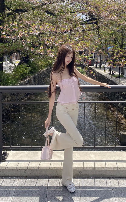 Rosette Flared Knit Pants