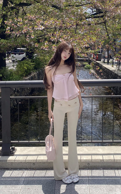 Rosette Flared Knit Pants