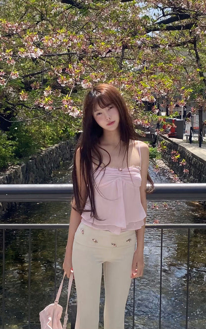 Rosette Flared Knit Pants