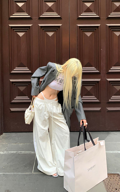 Deconstructed Double-Waistband White Cargo Trousers