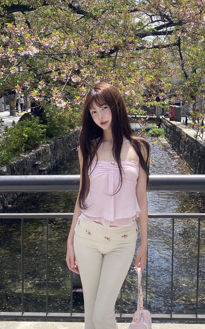 Rosette Flared Knit Pants