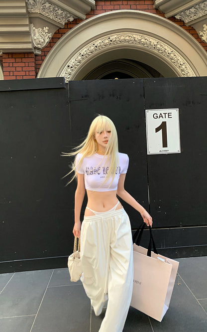 Gothic Print Cropped White Tee