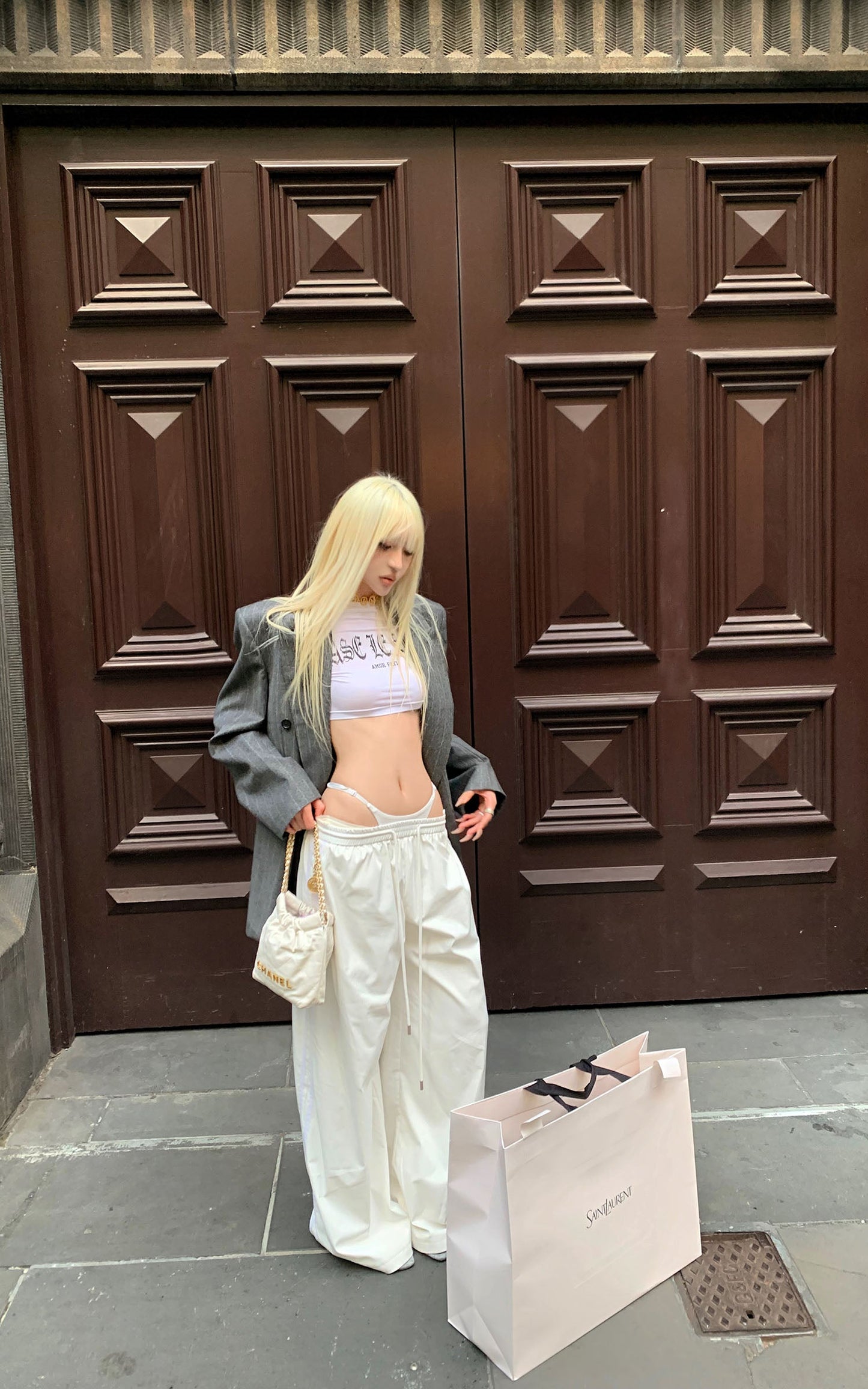 Gothic Print Cropped White Tee