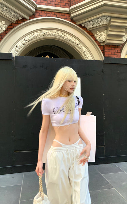 Gothic Print Cropped White Tee