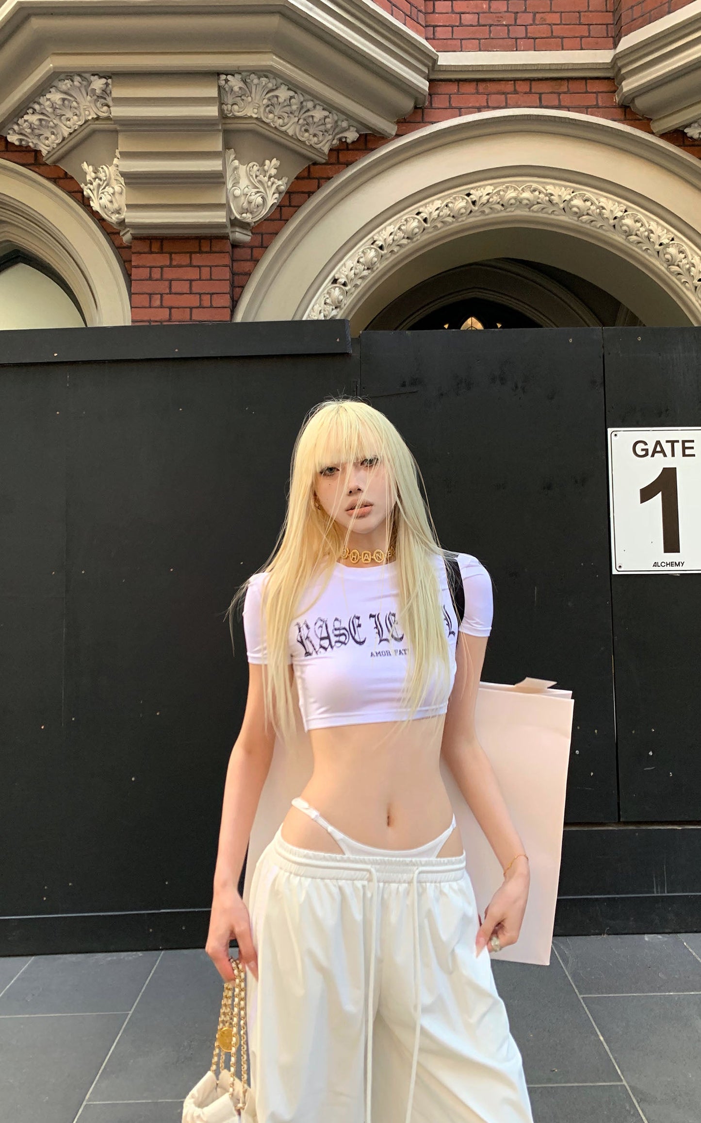Gothic Print Cropped White Tee