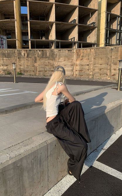Double-Layered Overlap Drawstring Pants