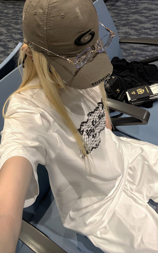 Lace-Inspired Graphic Oversized Tee