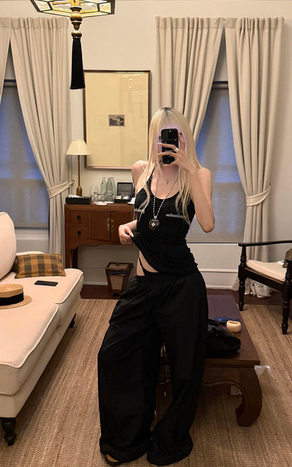 Double-Layered Overlap Drawstring Pants