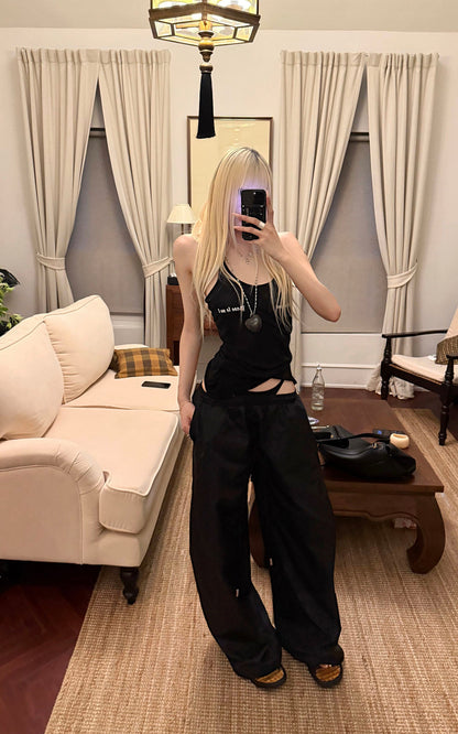 Double-Layered Overlap Drawstring Pants