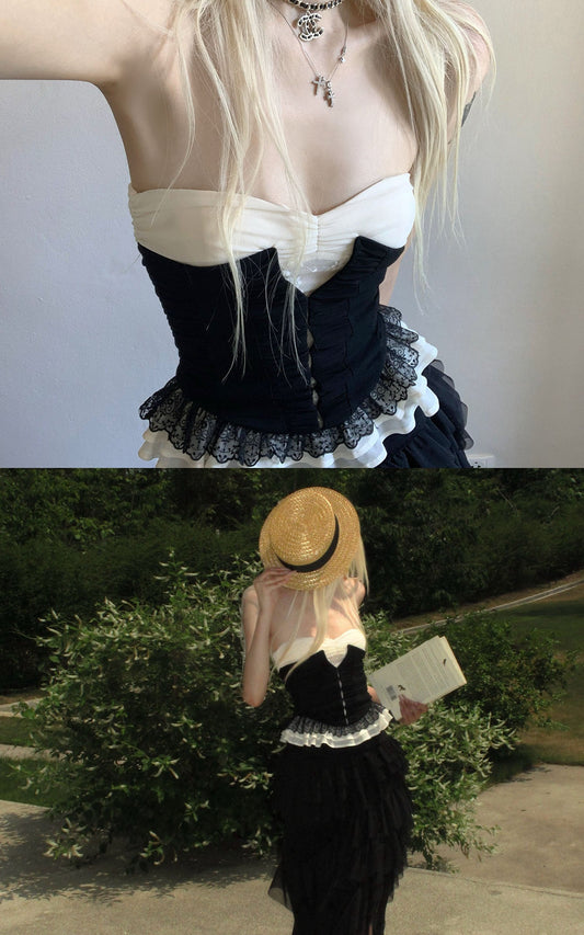 Ruffled Panel Bustier Top