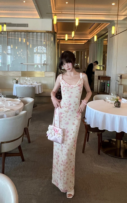 Bloom Mesh Maxi Dress with Bow Back