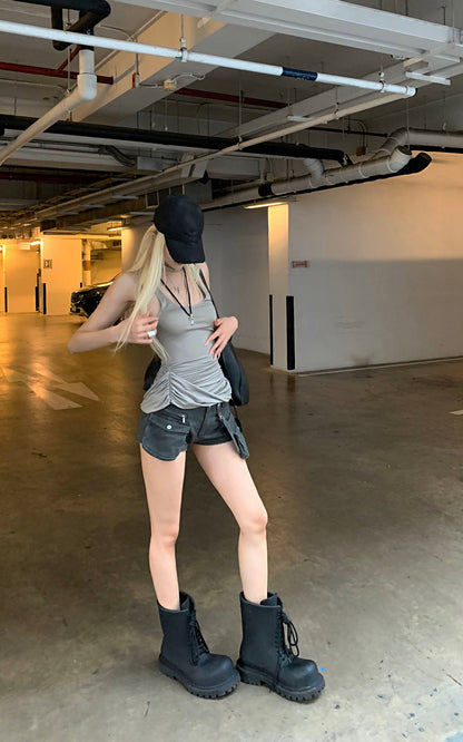 Multi-Pocket Utility Denim Shorts
