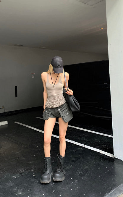 Multi-Pocket Utility Denim Shorts