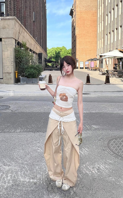 Statement Ruffle-Waist Wide-Leg Layered Pants