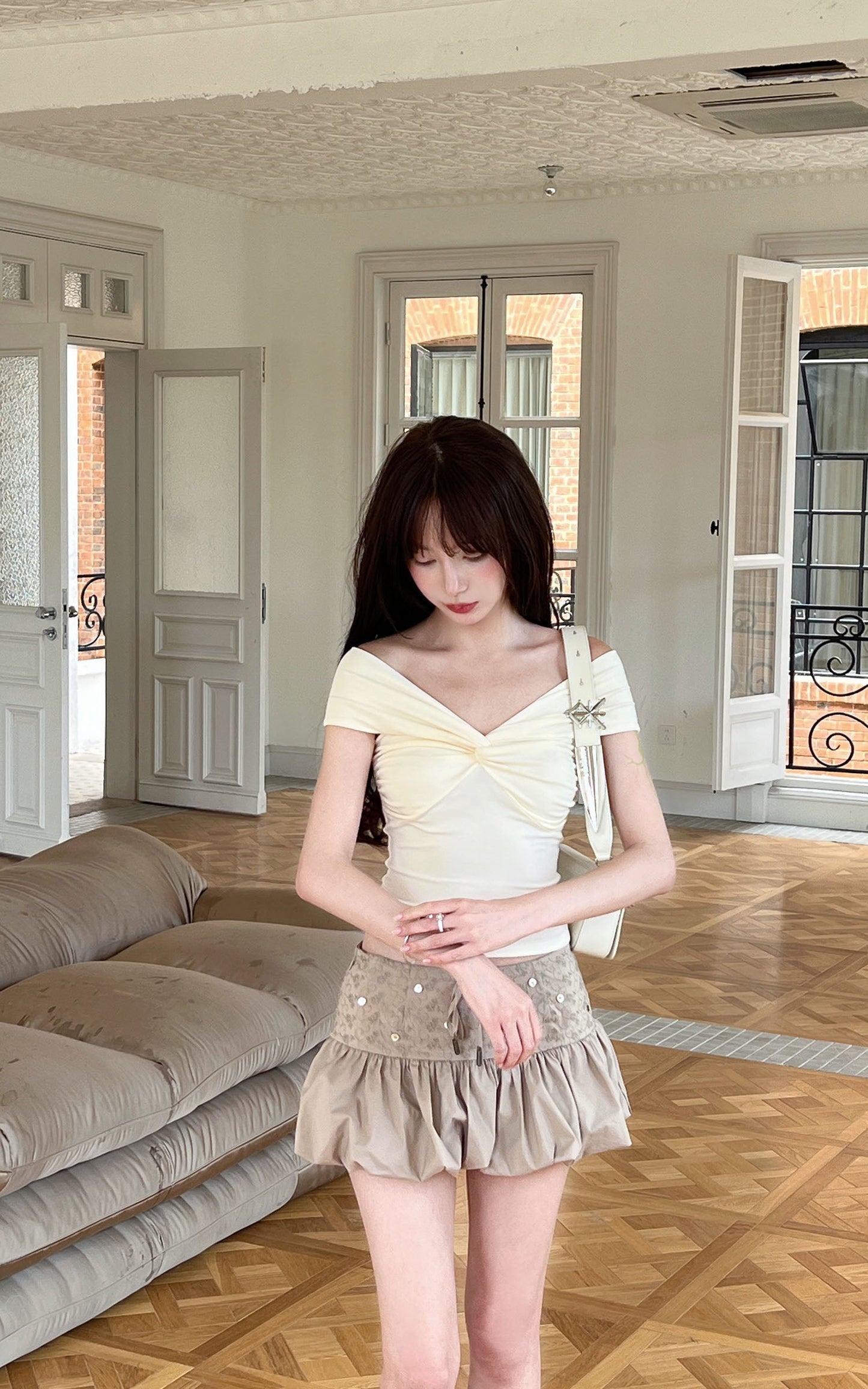 Off-Shoulder Knot Front Top
