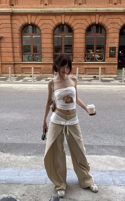 Statement Ruffle-Waist Wide-Leg Layered Pants
