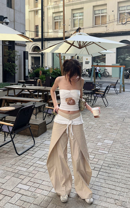 Statement Ruffle-Waist Wide-Leg Layered Pants