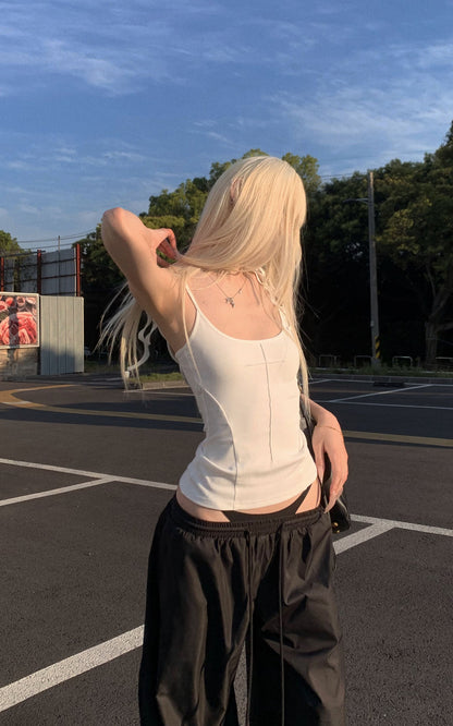Cross-Stitched Winged Strap Bow Tank Top